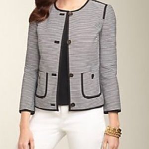 Talbot's Striped 3/4 Sleeve Blazer Black White